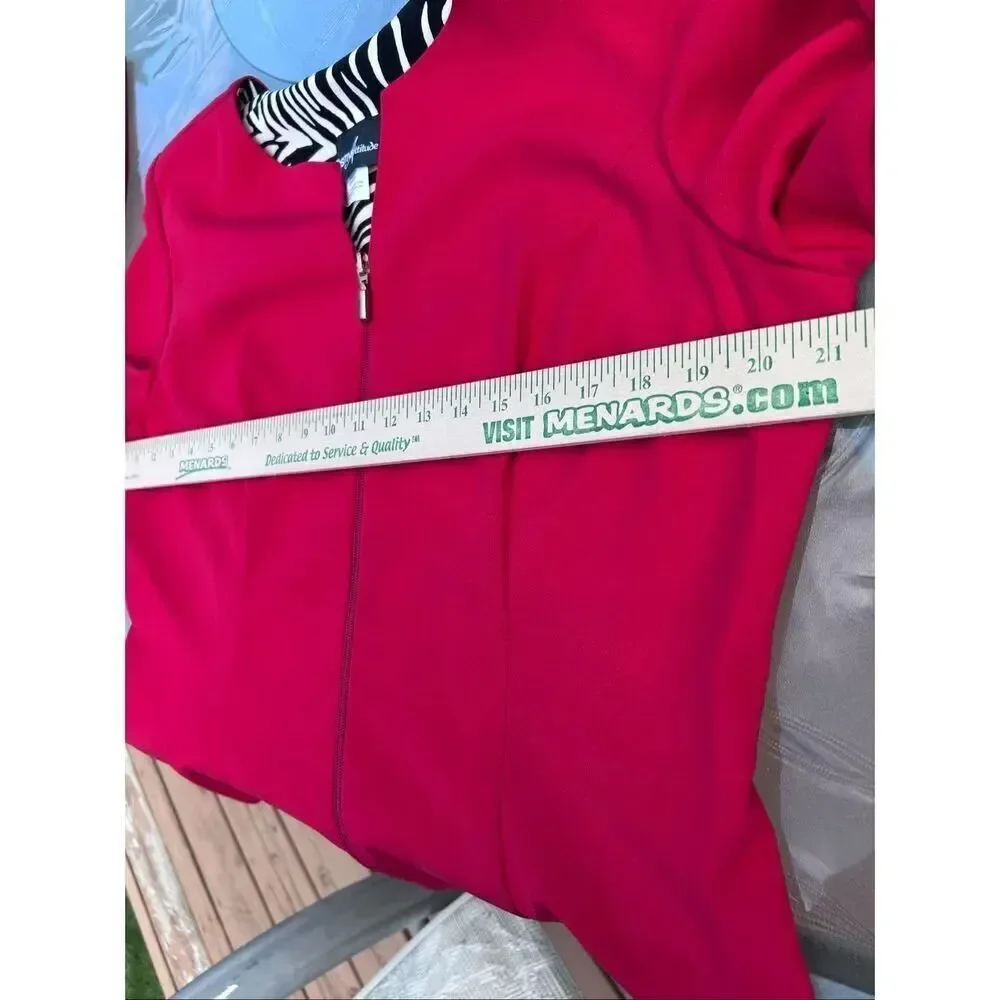 Vtg Positive Attitude Size 16 Red Black Zebra Print 2 Piece Pant Suit